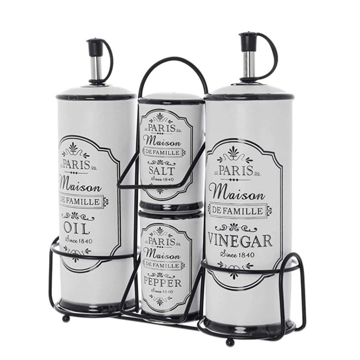 Set Oliviera PARIS 4 piese ceramica si suport metalic, Alb