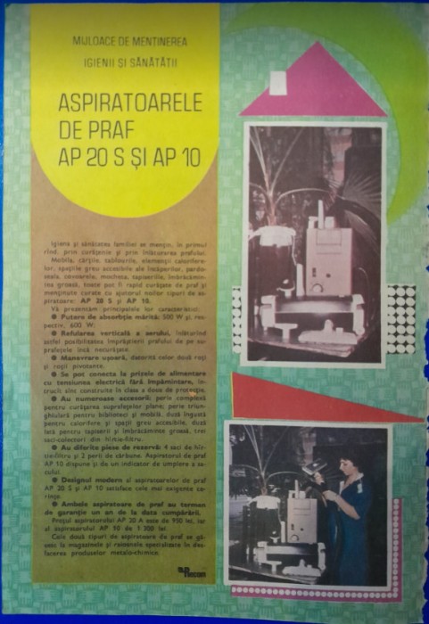 1986 Reclama Aspiratoarele de praf AP 20 S si AP 10 comunism 24x16 epoca aur