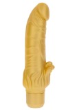 Vibrator Gold Dicker Stimulator Clitoris, 22cm, Silicon, 7 Vibratii, Baterii AA, Realist, Auriu