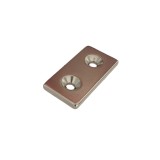 Magnet neodim 50x25x5 mm, 2 x gaura de 5.5 mm cu sanfren, dreptunghiular, argintiu, N35
