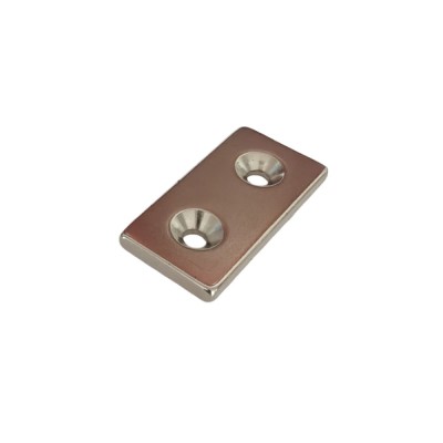 Magnet neodim 50x25x5 mm, 2 x gaura de 5.5 mm cu sanfren, dreptunghiular, argintiu, N35 foto