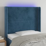 VidaXL Tăblie de pat cu LED, albastru &icirc;nchis, 83x16x118/128cm, catifea