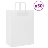 VidaXL Pungi de h&acirc;rtie 50 buc cu m&acirc;nere albe 32x17x44 cm