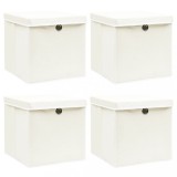 VidaXL Cutii depozitare cu capace 4 buc. alb, 32x32x32 cm, textil