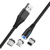 Cablu Incarcare USB-A - Lightning / microUSB / USB-C MaXlife MXUC-02 3in1, 18W, 1m, Negru, Apple