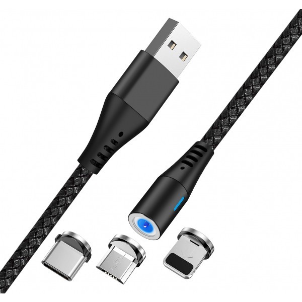 Cablu Incarcare USB-A - Lightning / microUSB / USB-C MaXlife MXUC-02 3in1, 18W, 1m, Negru