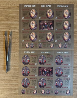 Sfintele Pasti 2022, minicola de 8 timbre, 1 vinieta si 3 tabsuri LP 2361d foto