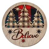 Suport Pahare Crăciun, Model Brazi, Mesaj Believe, Multicolor, Lemn, 10cm, Oem