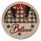 Suport Pahare Crăciun, Model Brazi, Mesaj Believe, Multicolor, Lemn, 10cm