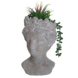 Ghiveci decorativi din ciment &icirc;n formă de bust feminin cu plante artificiale, CMCLASS