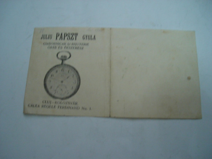 Reclama veche Juliu Papszt - Ceasornicar si bijuterie, Cluj, 1924