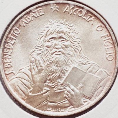 686 San Marino 1000 Lire 1980 Saint Benedict km 112 argint foto