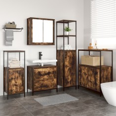 vidaXL Set mobilier baie, 5 piese, stejar fumuriu, lemn prelucrat foto