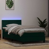 VidaXL Pat box spring cu saltea, verde &icirc;nchis, 80x220 cm, catifea