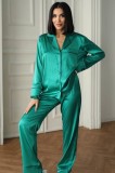 Set pijama dama din doua piese, cu nasturi &ndash; 2301490, Verde