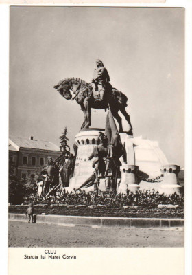 CPIB 15962 CARTE POSTALA - CLUJ. STATUIA LUI MATEI CORVIN, RPR foto