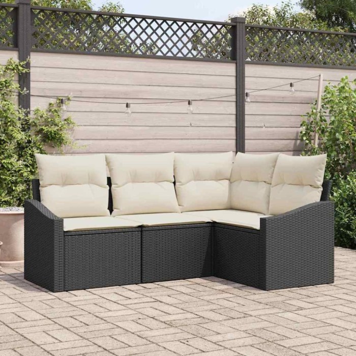 vidaXL Set de canapele pentru grădină 4 pcs Negru Rattan poli 3346697