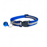 Zgarda reflectorizanta pentru caini si pisici, cu clopotel, reglabil 21-33 cm, albastru