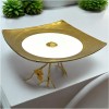Platou Servire Portelan Patrat cu Suport Metalic Jovy, 25x25 cm, 14 cm inaltime, Alb/Negru, Margine Aurie, Desert/Aperitive