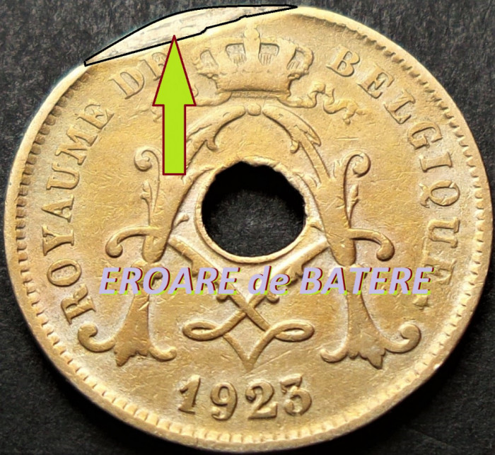 Moneda 10 CENTIMES - BELGIA (Belgique) , anul 1925 *cod 1182 = EROARE BATERE!