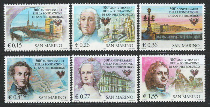 San Marino 2003 Mi 2091/96 MNH - A 300-a aniversare Sankt Petersburg