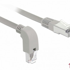 Cablu de retea RJ45 cat 6A S/FTP unghi jos/drept 1m Gri, Delock 85874