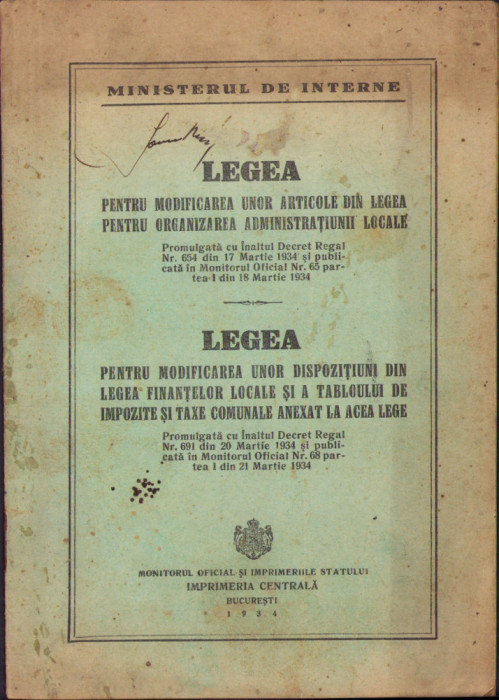 HST C2022 Lege administrația locală și finanțe 1934 Rom&acirc;nia