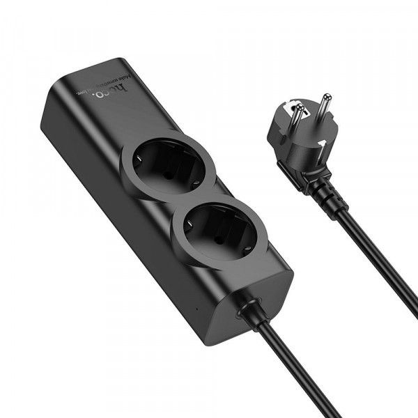 Prelungitor HOCO NS10, 67W, 3A, 1 x USB-A - 3 x USB-C - 2 x Schuko, Negru