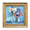 Tablou inramat pictat manual, Aranjament floral minimalist, 25x25cm ulei pe panza in cutit efect 3D, Geo Ungureanu