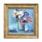 Tablou inramat pictat manual, Aranjament floral minimalist, 25x25cm ulei pe panza in cutit efect 3D, Geo Ungureanu