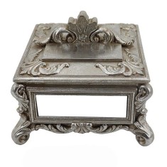 Cutie bijuterii din rasina Antique Silver cu oglinda