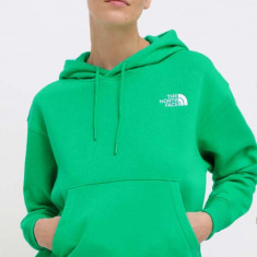 The North Face bluza W Essential Hoodie femei, culoarea verde, cu glugă, cu imprimeu, NF0A7ZJDPO81