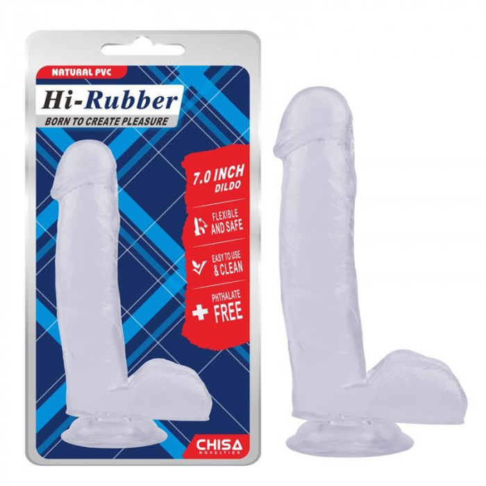 Dildo Realistic cu scrot din silicon transparent Hi-Rubber, 17,5cm x 3,5cm