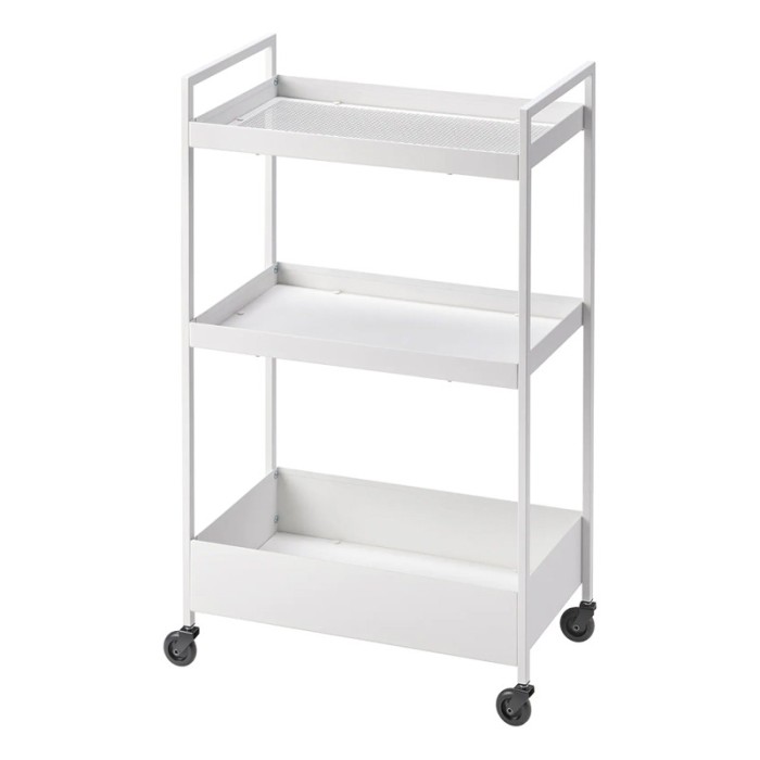 Masa servire tip carucior, 3 rafturi, 50.5 x 30 x 83 cm, Alb