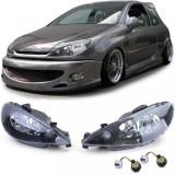 Faruri cu sticla clara negre H7 H7 + adaptor potrivit pentru Peugeot 206 1998-2008 Performance AutoTuning