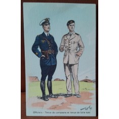 Carte postala, Ofiteri Ținută de teren și ținută de p&acirc;nză kaki, perioada interbelica