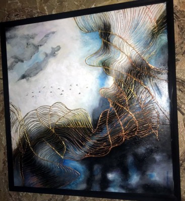 Tablou abstract, pictura cutit placata cu foita tablou, 93X95 cm abstract modern foto