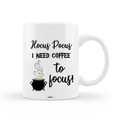Cana alba personalizata &amp;quot;Hocus Pocus, I need coffee to focus&amp;quot;, INOVATIX&amp;reg;. 330ml foto