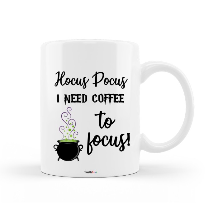 Cana alba personalizata &quot;Hocus Pocus, I need coffee to focus&quot;, INOVATIX&reg;. 330ml