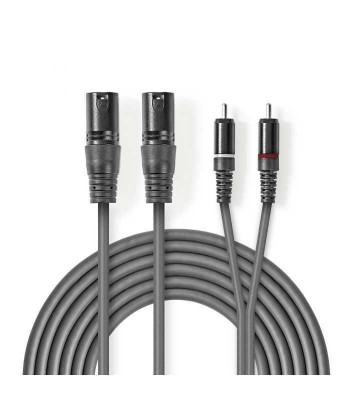 Cablu audio 2x XLR 3-Pini tata - 2x RCA tata 3m gri Nedis foto