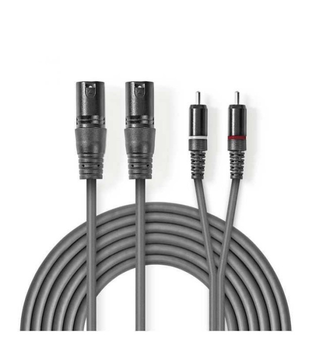 Cablu audio 2x XLR 3-Pini tata - 2x RCA tata 3m gri Nedis