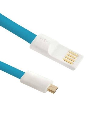 Cablu USB - Micro USB 1m Aurit Cablu Plat Albastru Qoltec foto