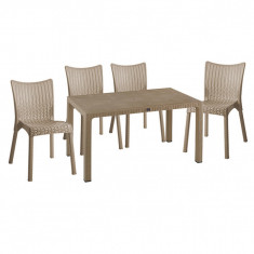 Set mobilier de gradina 5 piese Explore-Confident, Pakoworld, masa si 4 scaune, 150x90x73.5 cm, polipropilena, cappuccino