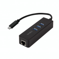 Hub USB Logilink UA0283 , 3x USB 3.0 , 1x RJ-45 , Negru foto