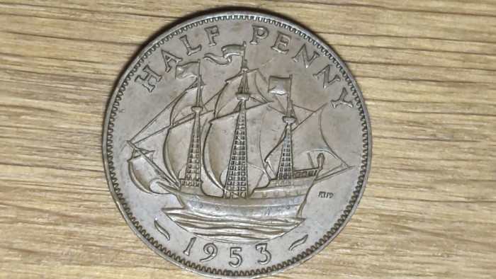 R10 Anglia Marea Britanie - moneda an unic - 1/2 half penny 1953 XF+ - calitate !