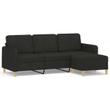 Cumpara ieftin Canapea cu 3 locuri cu taburet, negru, 180 cm, material textil