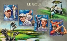AFRICA CENTRALA 2014 - Sport, mari jucatori de golf /set complet - bloc + colitaMNH (2 imagini)