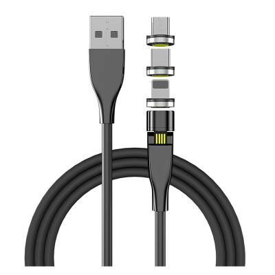 Cablu Incarcare USB - Lightning / USB Type-C / MicroUSB OEM Magnetic Rotate 540, L, 2m, 3A, Negru foto
