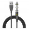 Cablu Incarcare USB - Lightning / USB Type-C / MicroUSB OEM Magnetic Rotate 540, L, 1m, 3A, Negru