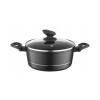 Oala Aluminiu Forjat Florina Delux, 22cm, 3L, Antiaderenta, Capac Sticla, Manere Izolate Termic, Inductie, Negru